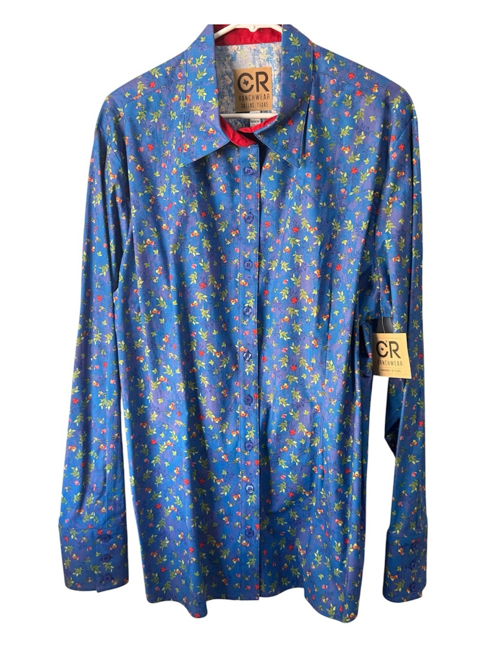CR Ranchwear Women's Blue Floral Button-Front Shirt